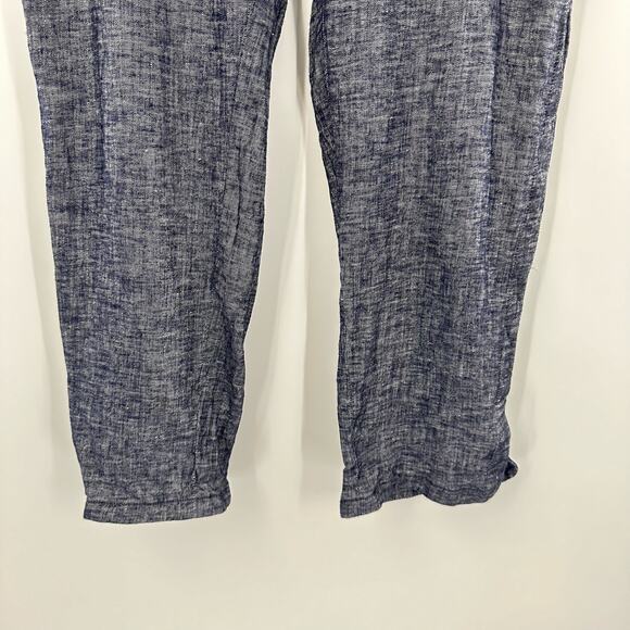 Theory Size 12 Thorina Tierra Wash Blue Linen Viscose Blend Pants Crop Split Hem - Picture 3 of 11